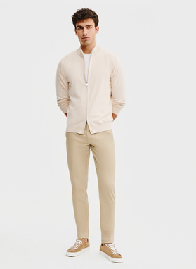 Sweter męski rozpinany w kolorze beżowym