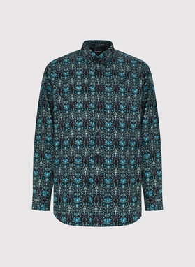 Czarna koszula w turkusowe kwiaty