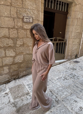 Lniany komplet damski CELEBRYTKA mokka