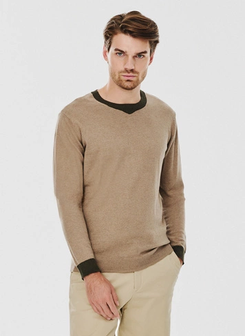 Melanżowy sweter męski dekolt V-neck