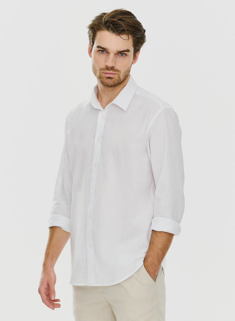Biała koszula męska z lnu i bawełny 