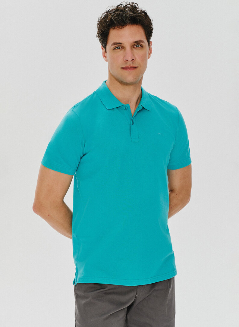 Gładki t-shirt polo w morskim kolorze