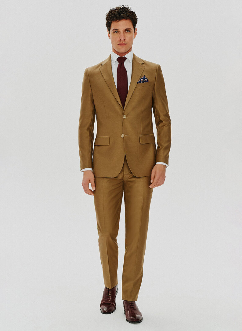 Jasnobrązowe garniturowe spodnie męskie z wełną